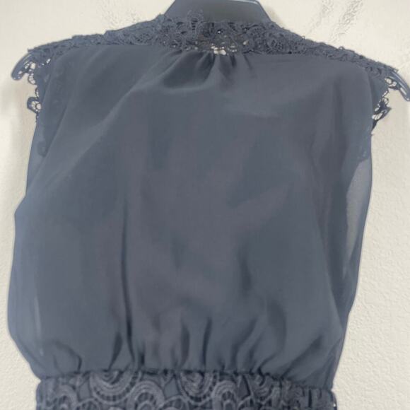 Reiss Womens 2 Lace Trim Pencil Midi Dress Black V-Neck Back Slit Sleeveless - Picture 5 of 10